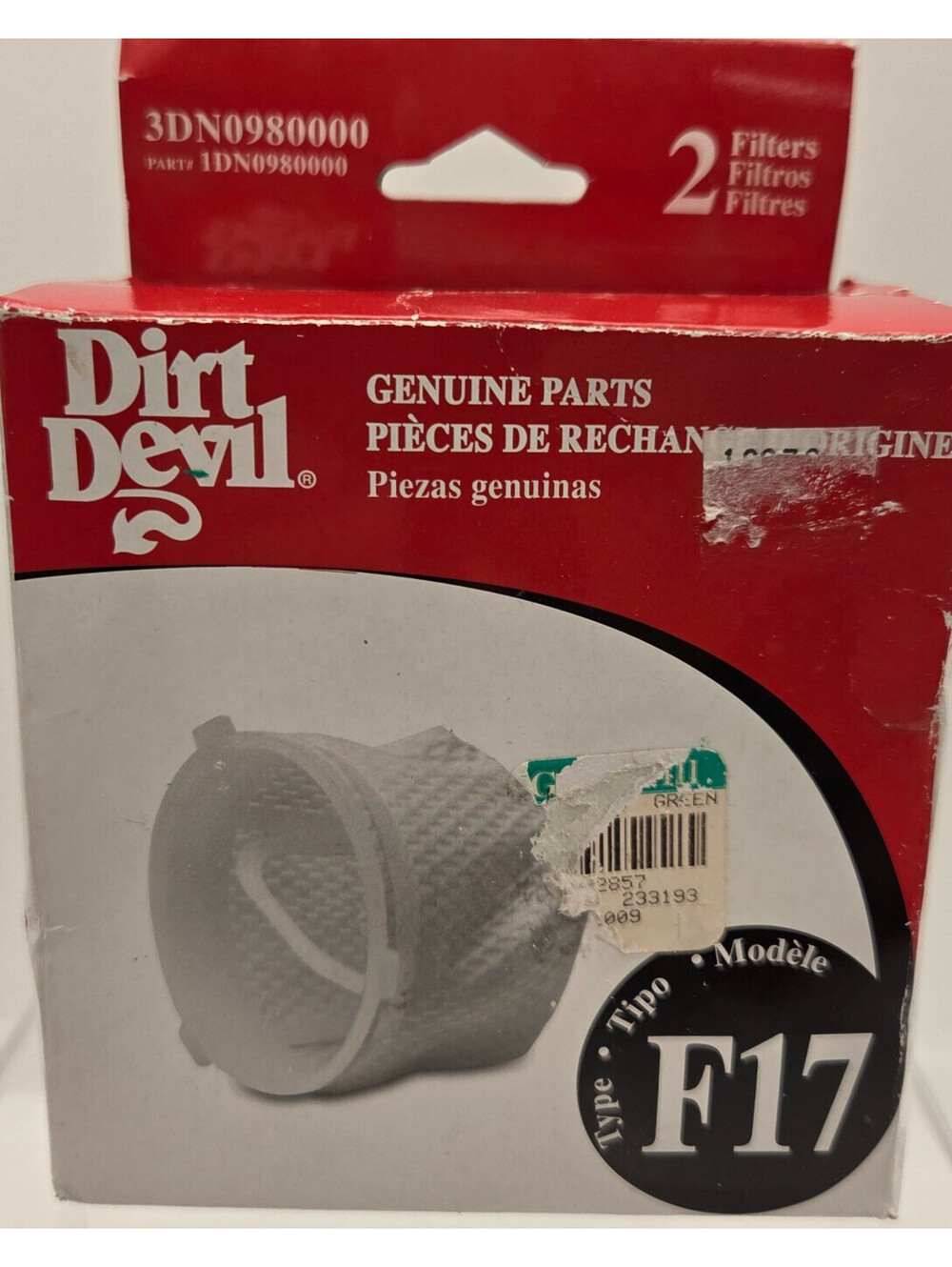 Dirt Devil F17 Replacement Filters 3DN0980000 1DN0980000 Kone Kurv Hand Vac 2pk